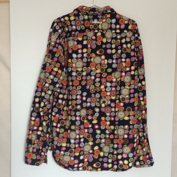 Desigual Mens Button Shirt 2XL Black Multicolor Floral Circle Print Long Sleeve - Picture 3 of 8
